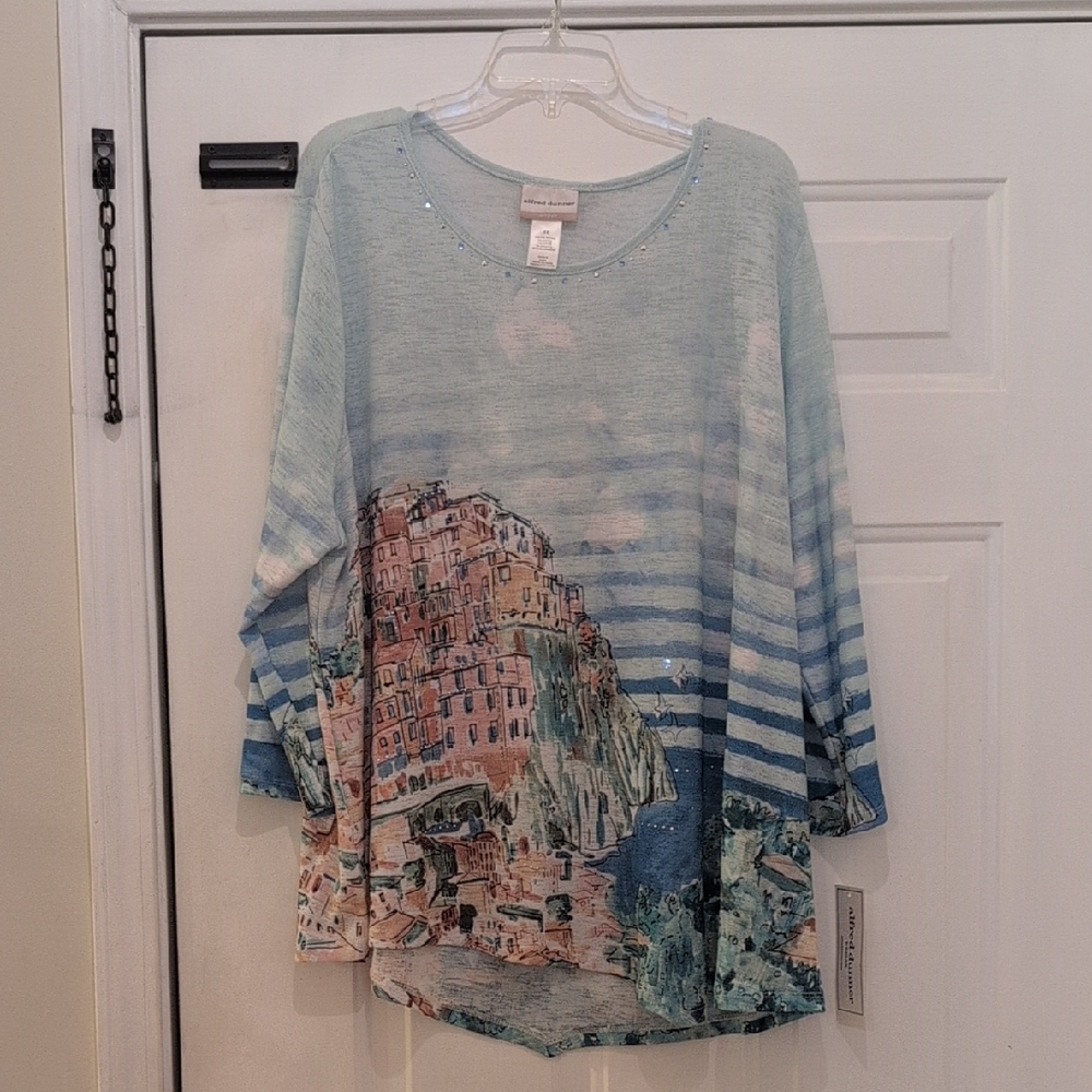 NWT Alfred Dunner Woman Lightweight Tuscan Print 3/4 Length Sleeve Blouse, 3X